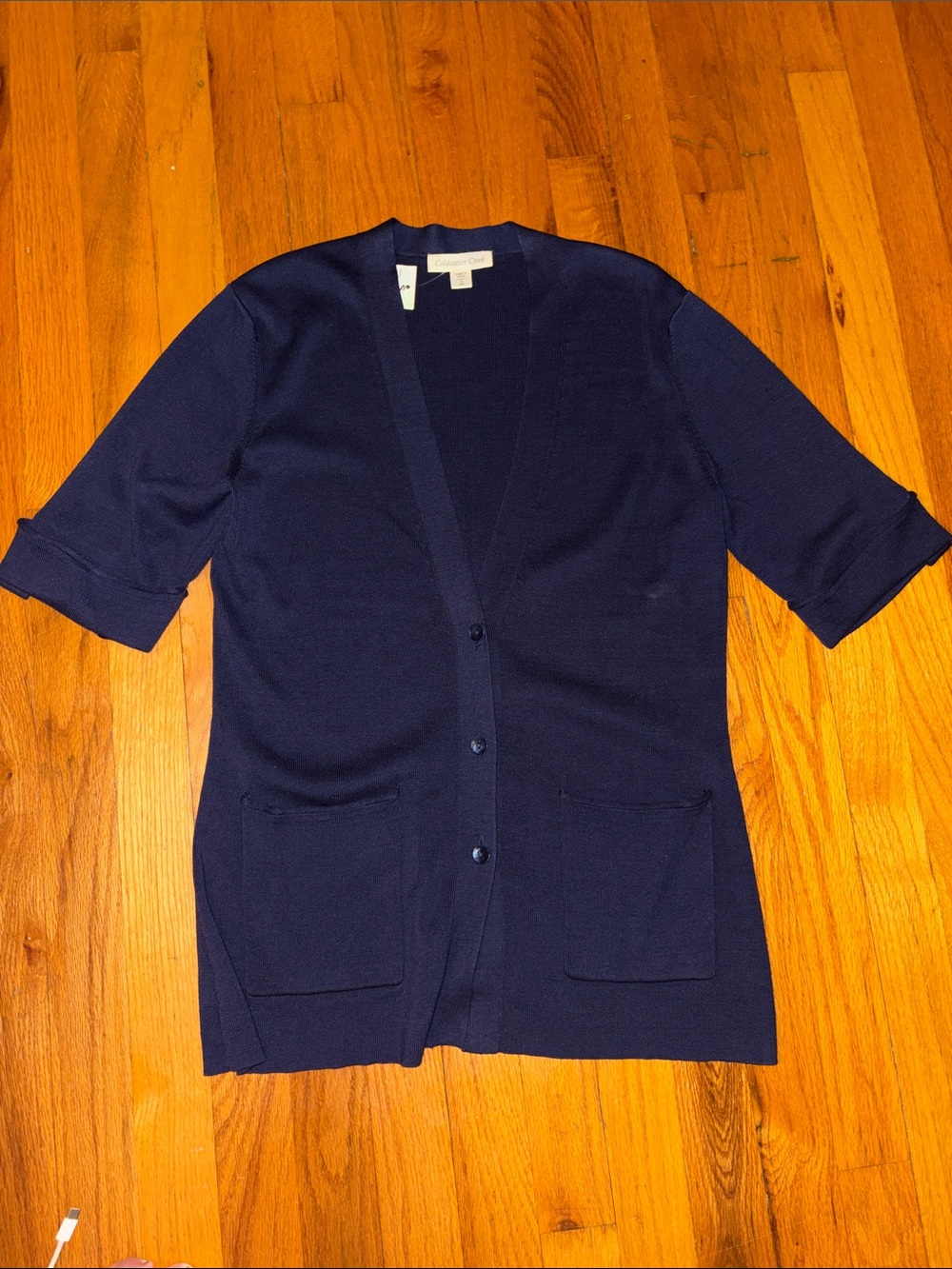 Coldwater Creek Navy Three-Button Knit Cardigan